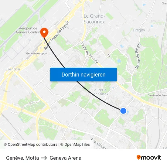 Genève, Motta to Geneva Arena map