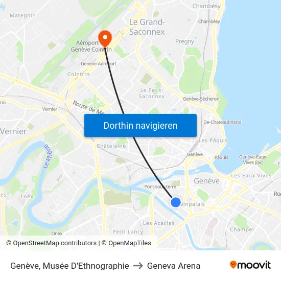 Genève, Musée D'Ethnographie to Geneva Arena map