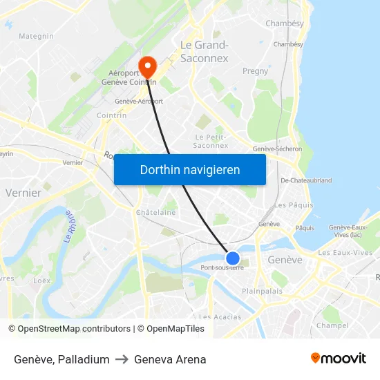 Genève, Palladium to Geneva Arena map