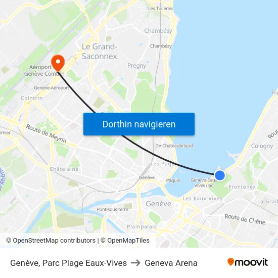 Genève, Parc Plage Eaux-Vives to Geneva Arena map