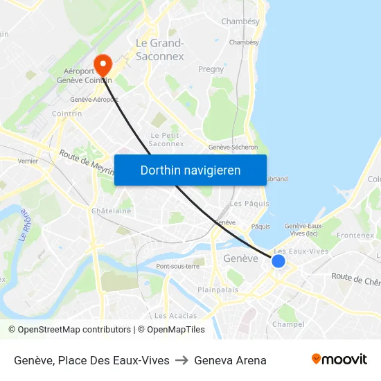 Genève, Place Des Eaux-Vives to Geneva Arena map
