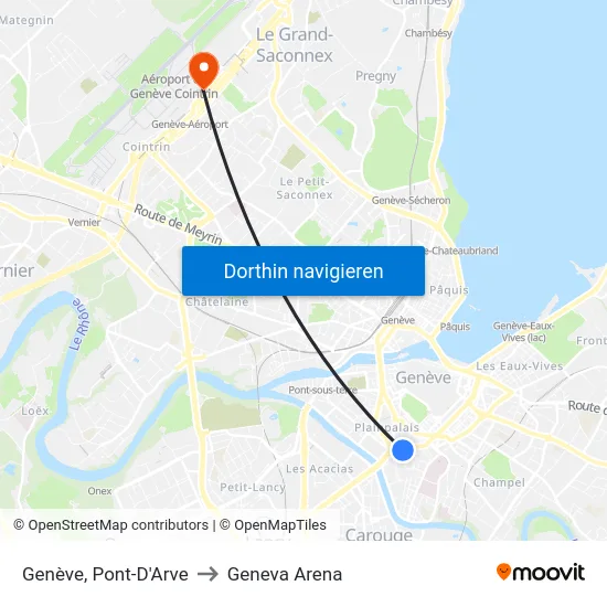 Genève, Pont-D'Arve to Geneva Arena map