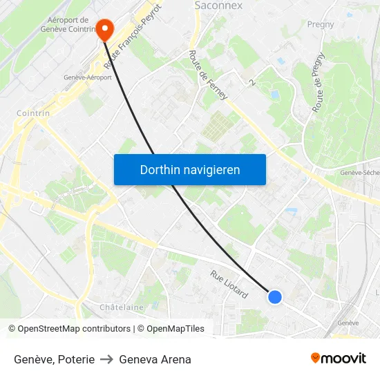 Genève, Poterie to Geneva Arena map