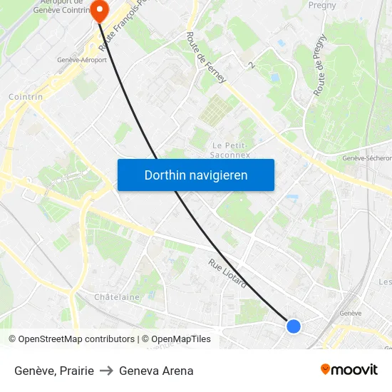 Genève, Prairie to Geneva Arena map