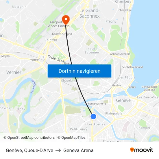 Genève, Queue-D'Arve to Geneva Arena map