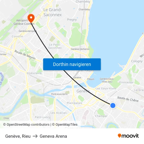 Genève, Rieu to Geneva Arena map