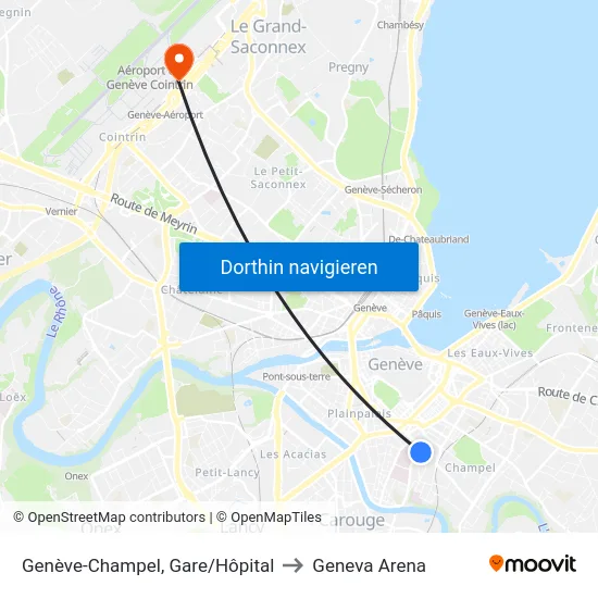 Genève-Champel, Gare/Hôpital to Geneva Arena map