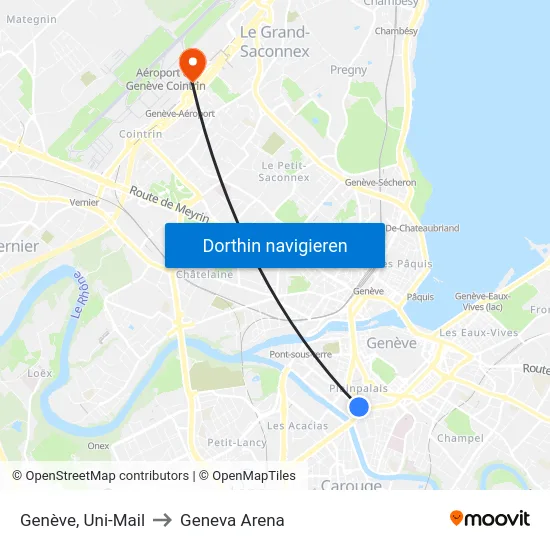 Genève, Uni-Mail to Geneva Arena map