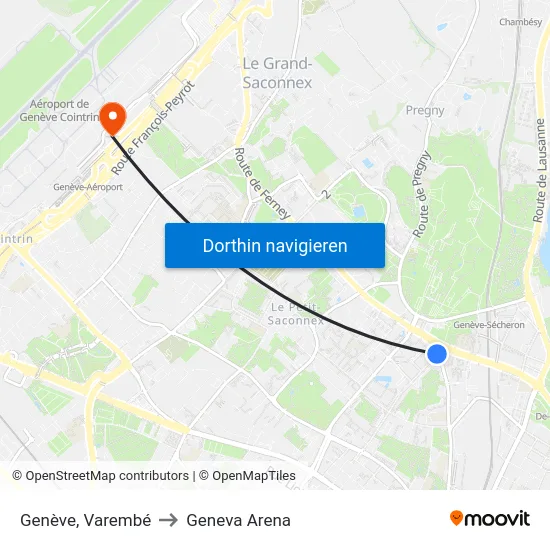 Genève, Varembé to Geneva Arena map