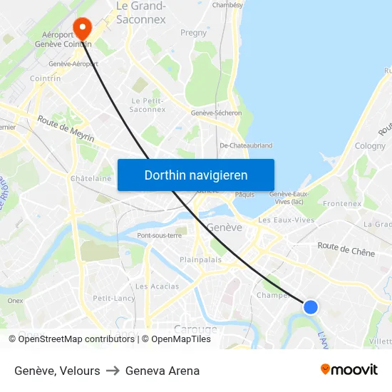 Genève, Velours to Geneva Arena map