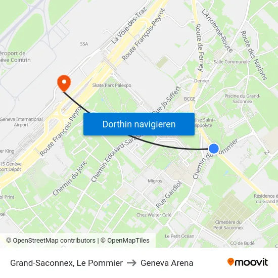 Grand-Saconnex, Le Pommier to Geneva Arena map