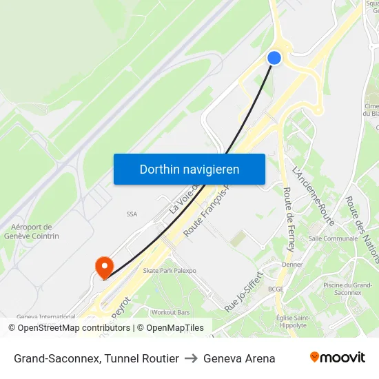 Grand-Saconnex, Tunnel Routier to Geneva Arena map