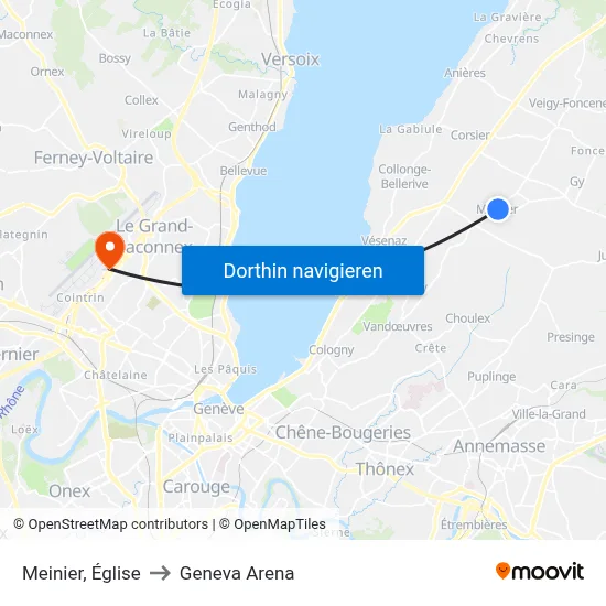 Meinier, Église to Geneva Arena map