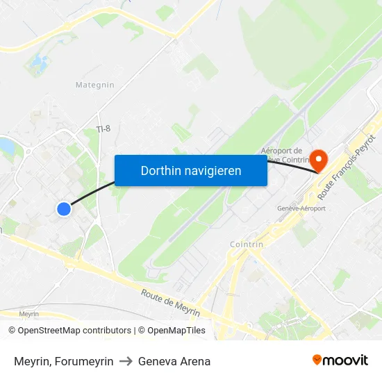 Meyrin, Forumeyrin to Geneva Arena map