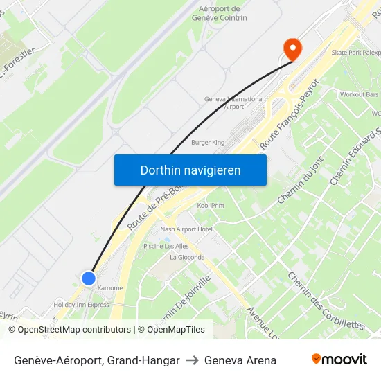 Genève-Aéroport, Grand-Hangar to Geneva Arena map