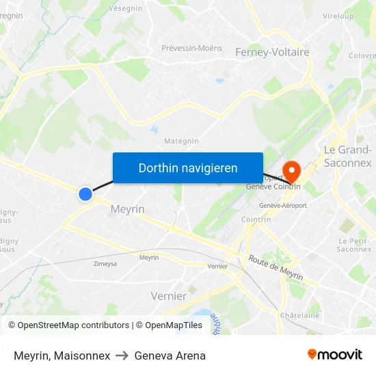 Meyrin, Marcinhes to Geneva Arena map