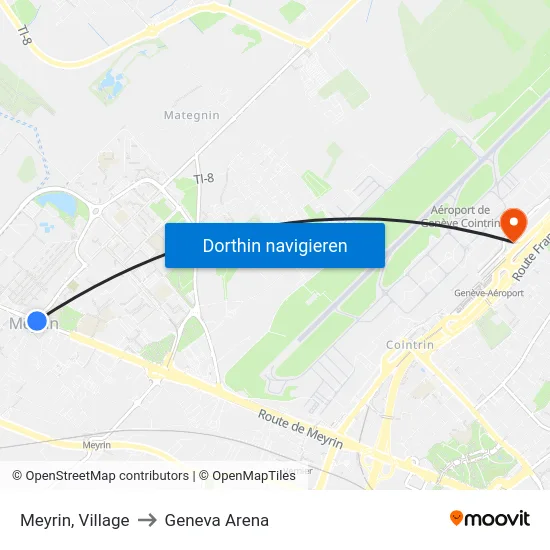 Meyrin, Village to Geneva Arena map