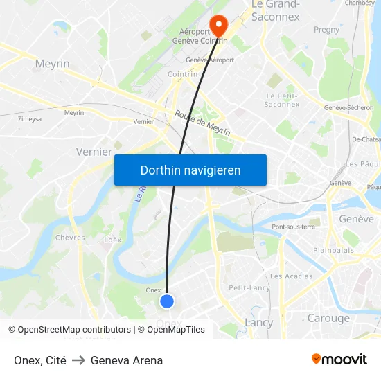 Onex, Cité to Geneva Arena map