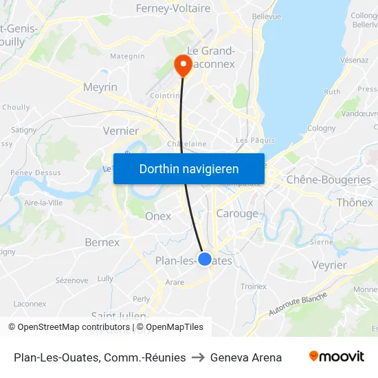 Plan-Les-Ouates, Comm.-Réunies to Geneva Arena map