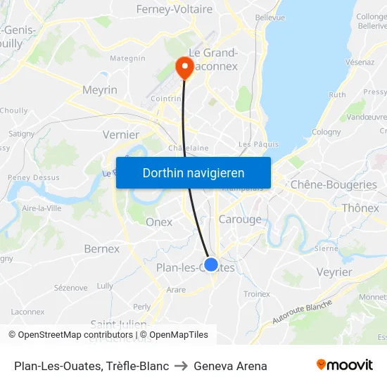 Plan-Les-Ouates, Trèfle-Blanc to Geneva Arena map