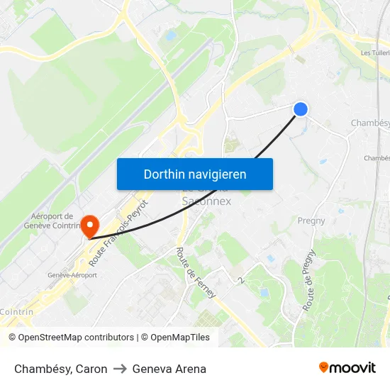 Chambésy, Caron to Geneva Arena map