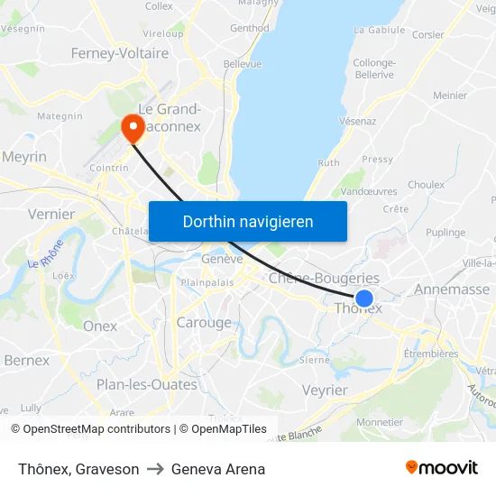 Thônex, Graveson to Geneva Arena map
