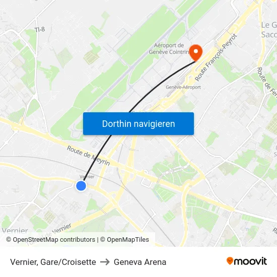 Vernier, Gare/Croisette to Geneva Arena map