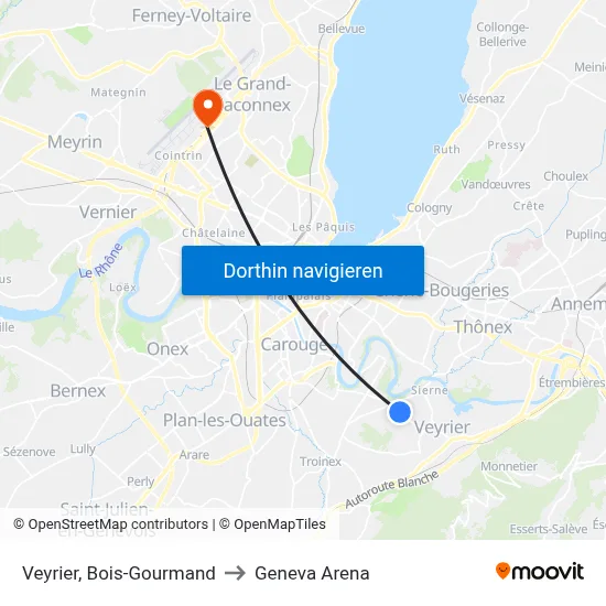 Veyrier, Bois-Gourmand to Geneva Arena map