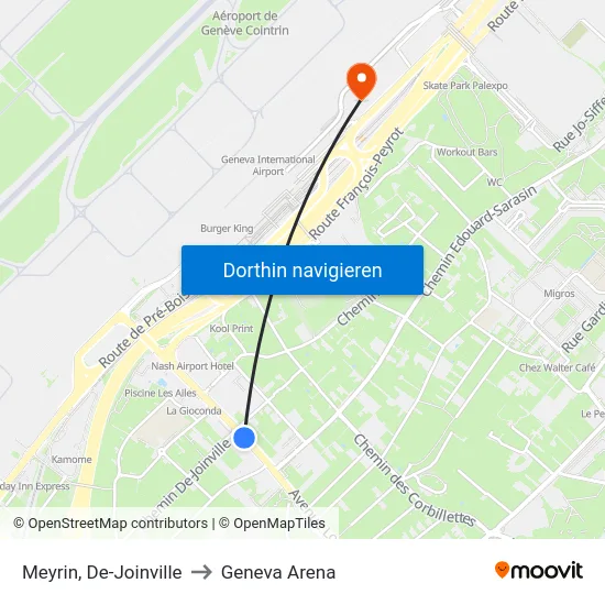 Meyrin, De-Joinville to Geneva Arena map