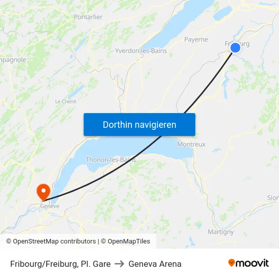 Fribourg/Freiburg, Pl. Gare to Geneva Arena map