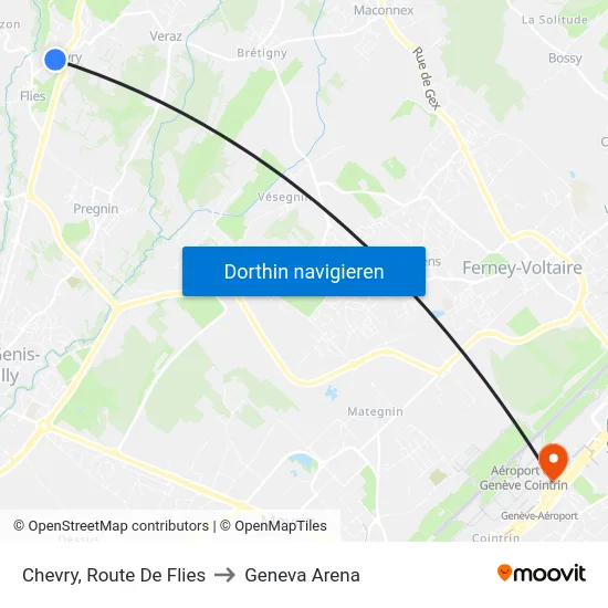 Chevry, Route De Flies to Geneva Arena map