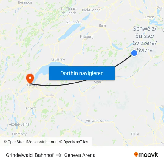 Grindelwald, Bahnhof to Geneva Arena map