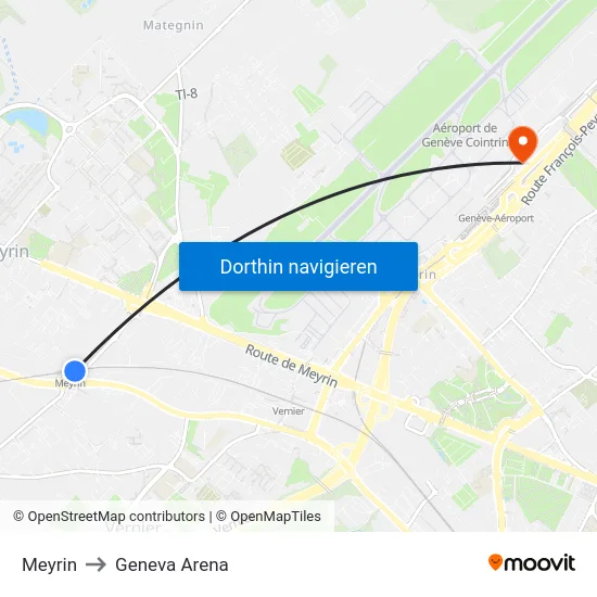 Meyrin to Geneva Arena map