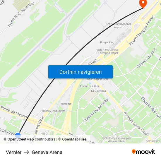 Vernier to Geneva Arena map