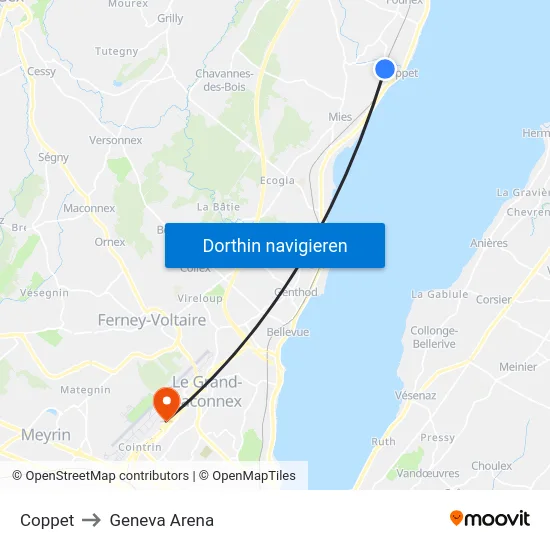 Coppet to Geneva Arena map