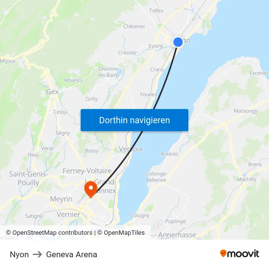 Nyon to Geneva Arena map
