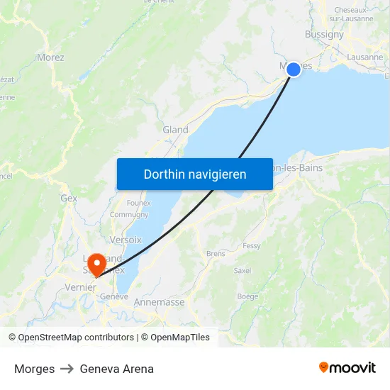 Morges to Geneva Arena map