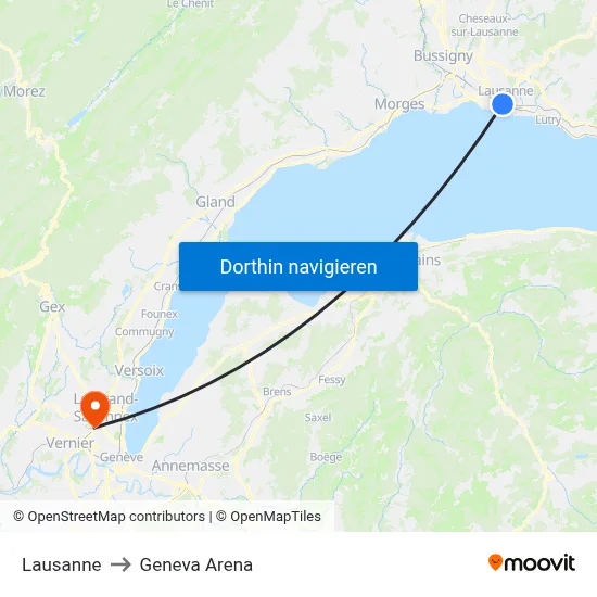 Lausanne to Geneva Arena map