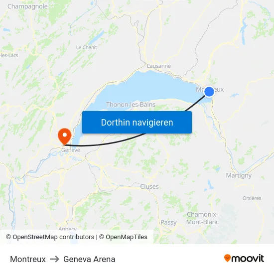 Montreux to Geneva Arena map