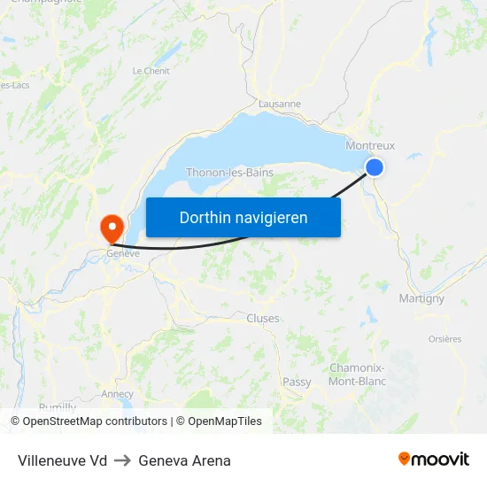 Villeneuve Vd to Geneva Arena map