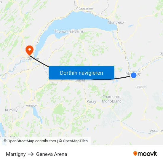 Martigny to Geneva Arena map