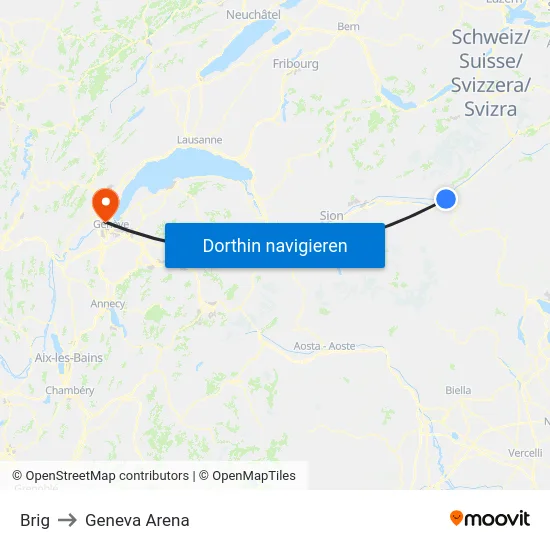 Brig to Geneva Arena map