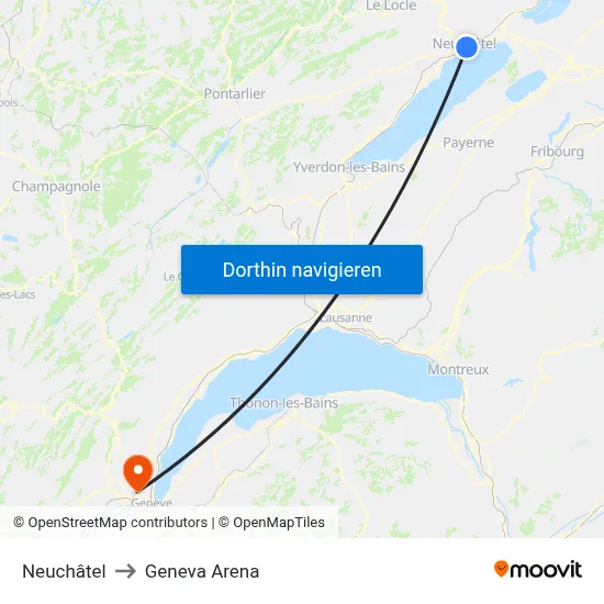 Neuchâtel to Geneva Arena map