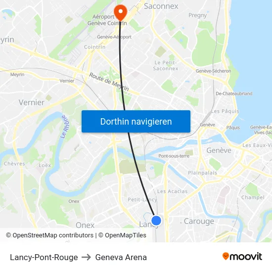 Lancy-Pont-Rouge to Geneva Arena map
