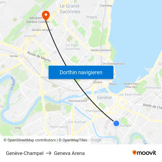 Genève-Champel to Geneva Arena map