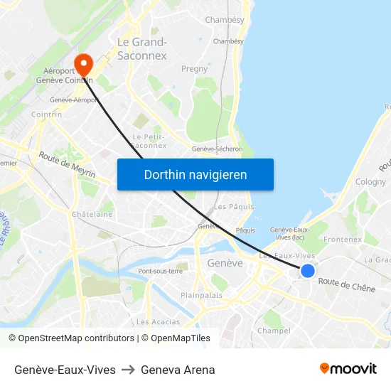 Genève-Eaux-Vives to Geneva Arena map