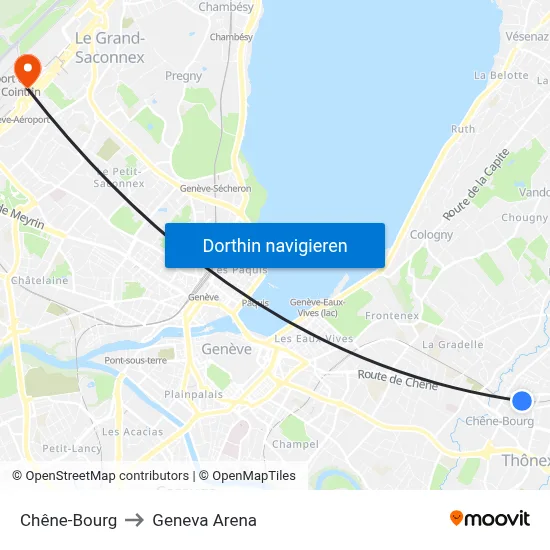 Chêne-Bourg to Geneva Arena map