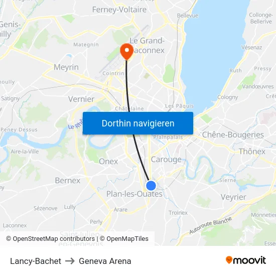Lancy-Bachet to Geneva Arena map