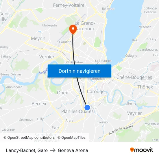 Lancy-Bachet, Gare to Geneva Arena map
