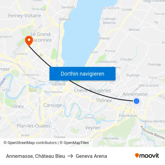 Annemasse, Château Rouge to Geneva Arena map